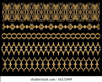 Elegant golden vector trims over black background