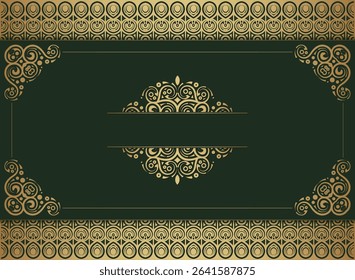 Elegant Golden Vintage Frame with Ornate Border and Green Background