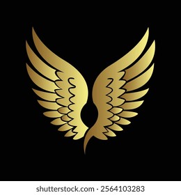 Elegant golden wing logo design symbolizing freedom luxury and success on a sleek black background