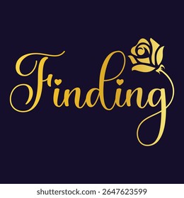 Elegant Golden Word Art with Floral Accent for Finding Featuring Hearts and Script Calligraphy on Dark Purple Background