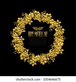 Elegant golden wreath with decorative  flowers, design element. Can be used for wedding, baby shower, mothers day, valentines day, birthday cards, invitations. Editable