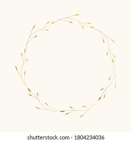 Elegant golden wreath with herbs. Vector isolated illustration.