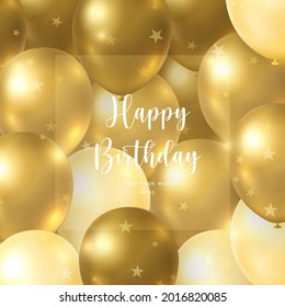 Elegant golden yellow balloon Happy Birthday celebration card banner template background