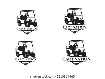 	
Elegant Golf Cart Logos Featuring "Cart Nation" Text with Various Artistic Badge Designs
