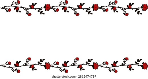 Elegant gothic red Rose Frame with Empty space for text. Vector Rose Floral Frame isolated transparent background. Perfect for wedding gretting card cover design EPS 10