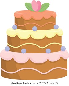 Elegante juego de Vector de pasteles gourmet, pasteles decorativos de celebración escalonados con adornos florales y corazones, pastel Ilustraciones de confitería de panadería para Bodas y cumpleaños