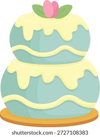 Elegante juego de Vector de pasteles gourmet, pasteles decorativos de celebración escalonados con adornos florales y corazones, pastel Ilustraciones de confitería de panadería para Bodas y cumpleaños
