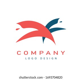 Elegant Graceful Tow eagles logo design in two color variations