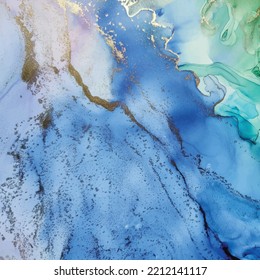Elegant Gradient Background. Golden Alcohol Ink Canvas. Blue Ink Abstract Pattern. Luxury Fluid Template Pink Water Color Marble. Metal Alcohol Ink Watercolor. Blue Oil Paint. Gold Marble Watercolor.