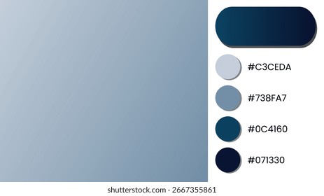 Elegante Farbverlauf-Farbpalette mit nebligen, grauen, Mitternacht- und dunklen Tönen, perfekt für Branding, Webdesign, moderne Grafiken, digitale Kunst und kreative Projekte.