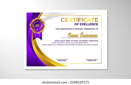 Plantilla elegante del diseño del certificado del gradiente