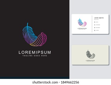 Elegantes Design für glänzende Federn-Logo-Design Inspiration mit Line Art Style und Visitenkarten