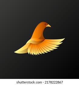 Elegant gradient flying pigeon logo isolated on black background