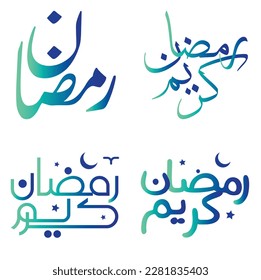 Elegant Gradient Green and Blue Calligraphy for Ramadan Kareem Greetings Vector Design.
