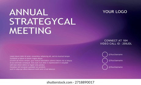 Elegante modelo de apresentação gradiente roxo-azul com tipografia limpa e layout mínimo, perfeito para reuniões corporativas, webinars, eventos de negócios e materiais de marketing digital.