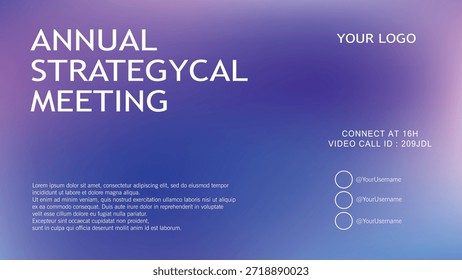 Elegante Plantilla de presentación en gradiente púrpura-azul con tipografía limpia y diseño mínimo, perfecta para reuniones corporativas, seminarios web, eventos de negocios y materiales de marketing digital.
