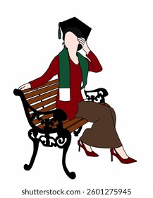 Elegant Graduate Sitting on a Bench with a Cap