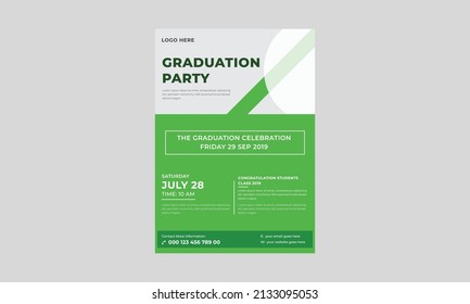 Elegant Graduation Flyer Template, Graduation Party Template Or Flyer Design, Vector School Party Invitation Flyer.
