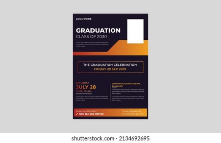 Elegant Graduation Flyer Template, Graduation Party Template Or Flyer Design, Vector School Party Invitation Flyer.
