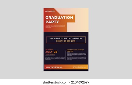 Elegant Graduation Flyer Template, Graduation Party Template Or Flyer Design, Vector School Party Invitation Flyer.
