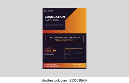 Elegant Graduation Flyer Template, Graduation Party Template Or Flyer Design, Vector School Party Invitation Flyer.
