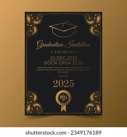 Elegante plantilla de invitación a graduación con ornamento