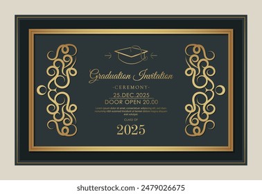 Elegant graduation invitation template with ornament