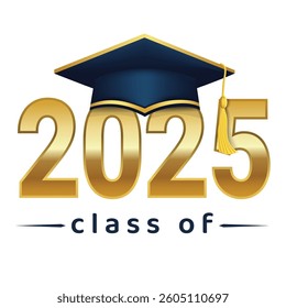 Elegant graduation logo featuring a dark blue and gold cap atop the golden 