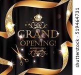 Elegant grand opening card with silk textured curled gold ribbon