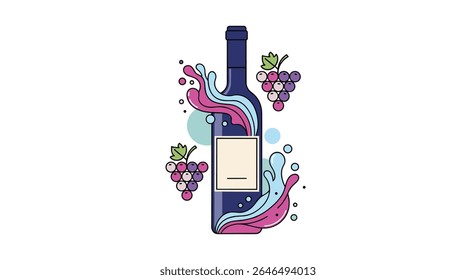 Elegant grape wine bottle vector illustration design with fruits and artistic elements
