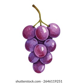Elegant  grapes in rich purples with lush green leaves-ideal for wine labels, kitchen art, menus, or organic product branding. Fresh, juicy, and full of natural charm.