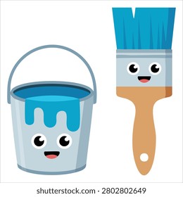 Elegant graphic of paint brush and tin smile amusing characters
