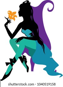 Elegant graphic silhouette of a woman with flower. Fashion illustration luxury style.