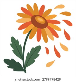 Elegant graphic of a yellow flower whose petals are falling to the
