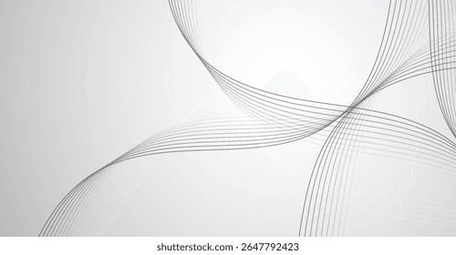 Elegante fondo gris con sutiles líneas onduladas que crean un efecto sereno y minimalista, formando suaves curvas y arcos contra un suave gradiente de tonos grises claros y blancos