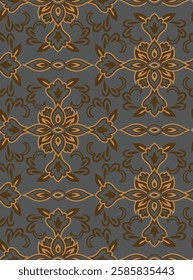 Elegant Gray and Brown Damask Pattern Seamless Repeat