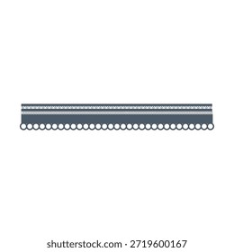 Elegant gray fabric trim displaying a delicate scalloped edge and intricate small patterns, providing a versatile design element for crafting and textile projects