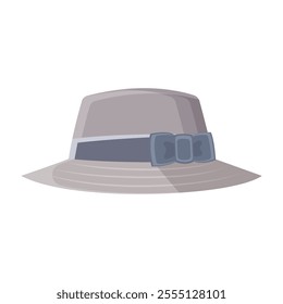 Elegant gray hat with blue ribbon on white background. Vector illustration