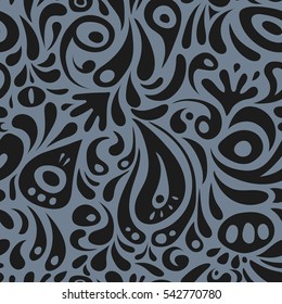 Elegant gray and neutral seamless pattern with floral and Mandala elements. Nice vector hand-drawn illustration.
