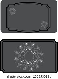 Elegant Gray Ornamental Card Templates with Intricate White Floral Patterns, Ideal for Business Cards,
 Invitations, Gift Cards, Luxury Stationery, and Minimalist Event Designs  