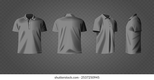 Elegante Cinza Polo Shirt Mockup Exibindo Frente, Trás, Ângulos Laterais E Botão Detalhando Para Apresentação De Design