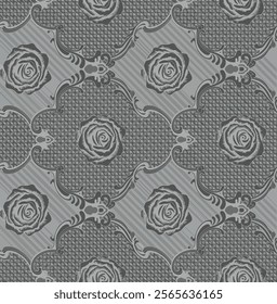 Elegant Gray Rose Pattern with Baroque Ornamentation