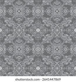Elegant Gray Rug with Intricate Floral Damask Design