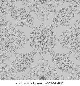 Elegant Gray Rug with Intricate Floral Damask Design