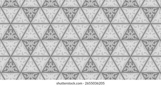 Elegant Gray Triangle Tile Pattern with Ornamental Design