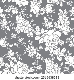 Elegant Gray and White Floral Pattern for Textiles