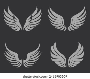 Elegant gray wing designs vector set 