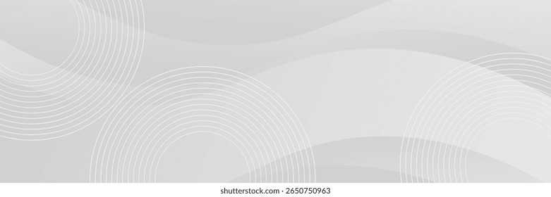 Elegant grayscale vector background with soft waves and concentric white circles, creating a modern and minimal abstract design perfect for presentations or professional use.