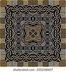 Elegant Greek geometric seamless pattern with square frames, borders, greek key, meanders. Colorful greek vector background. Beautiful tribal ethnic style ornaments. Repeat backdrop. Endless texture.