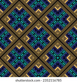 Elegant Greek geometric seamless pattern. Rhombus. Colorful greek vector background. Beautiful tribal ethnic style ornaments. Trendy ornate design with greek key, meanders, frames. Endless texture.